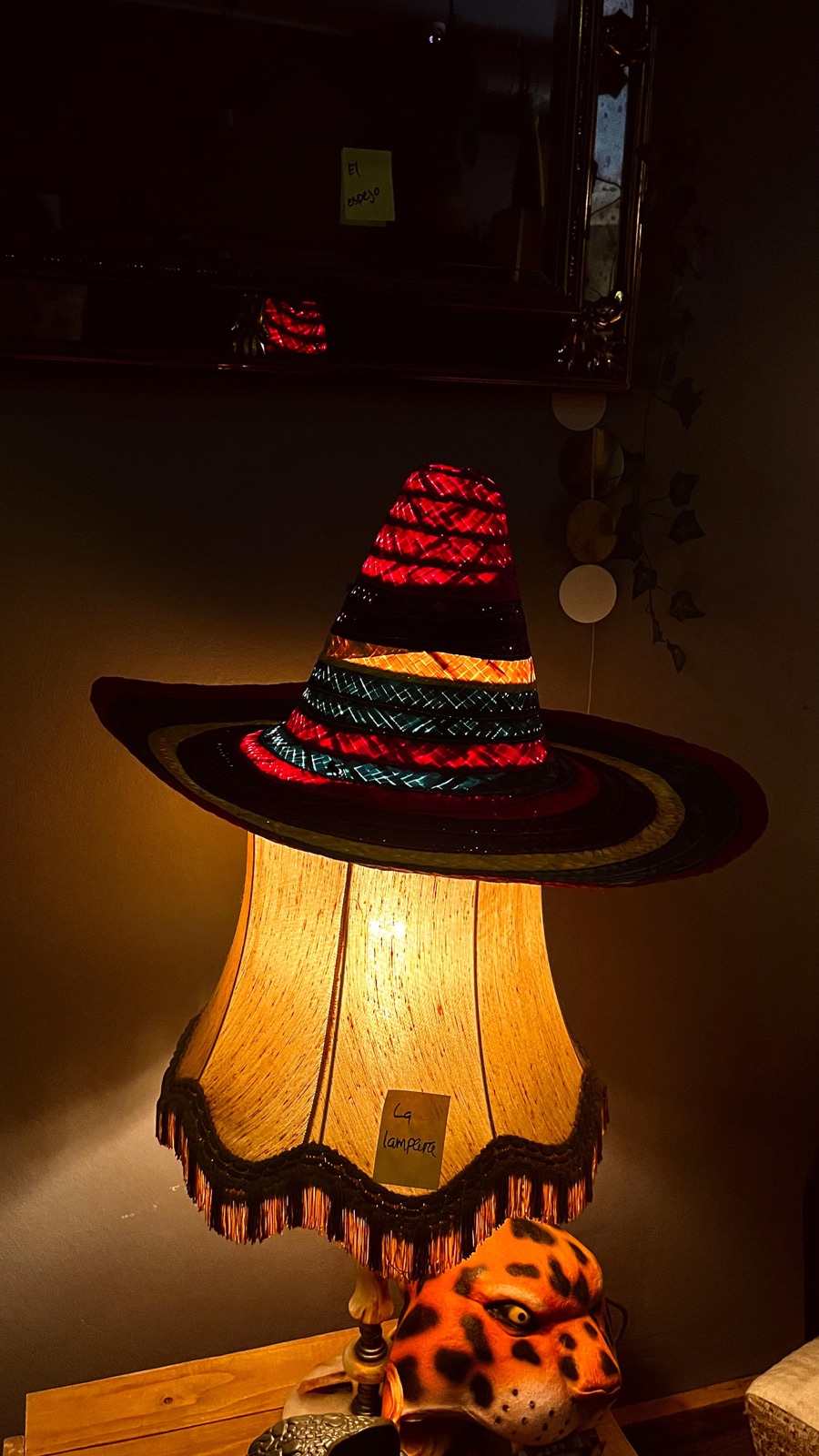 Sombrero lamp + jaguar mask